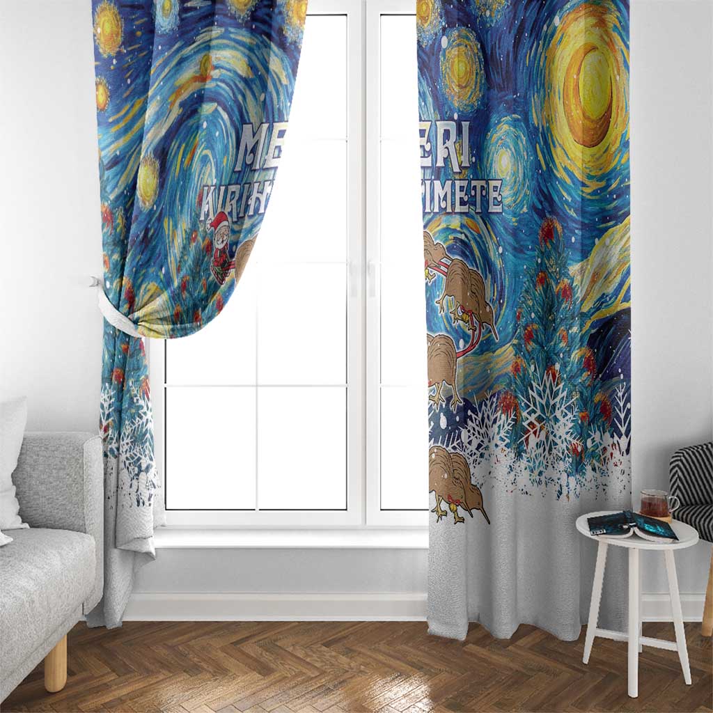 New Zealand Christmas Window Curtain Kiwis Santa Sleigh Starry Night Style LT05 - Polynesian Pride