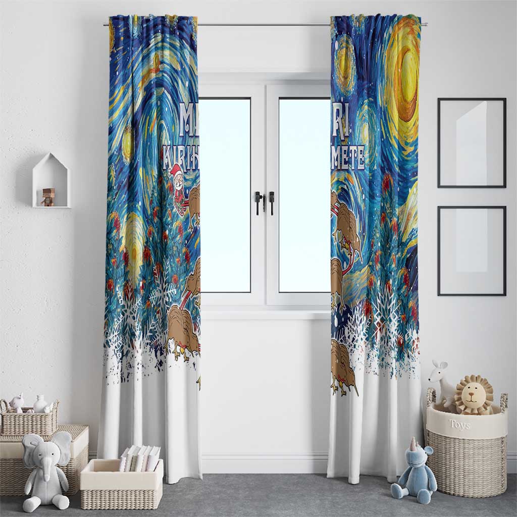 New Zealand Christmas Window Curtain Kiwis Santa Sleigh Starry Night Style LT05 - Polynesian Pride
