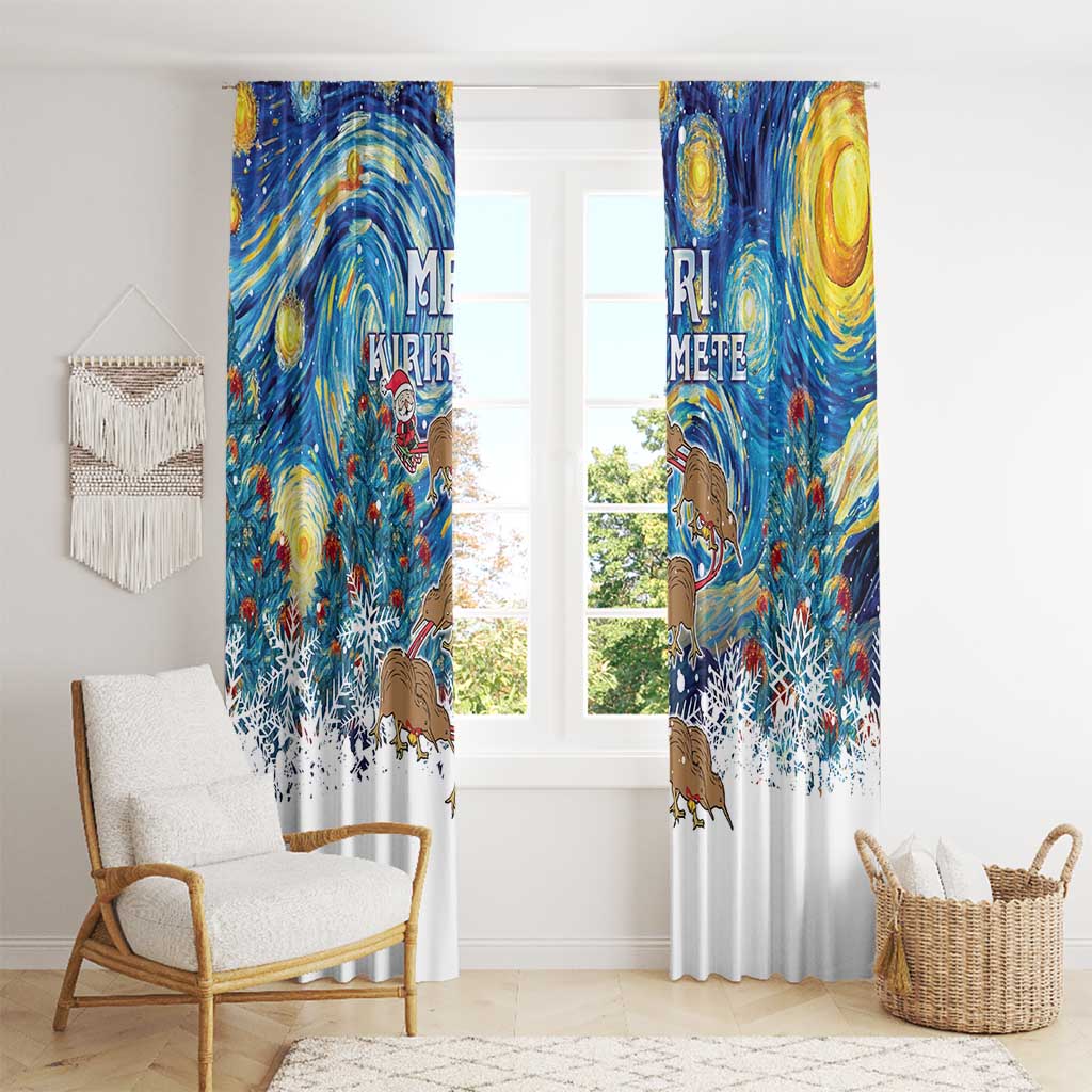 New Zealand Christmas Window Curtain Kiwis Santa Sleigh Starry Night Style LT05 - Polynesian Pride