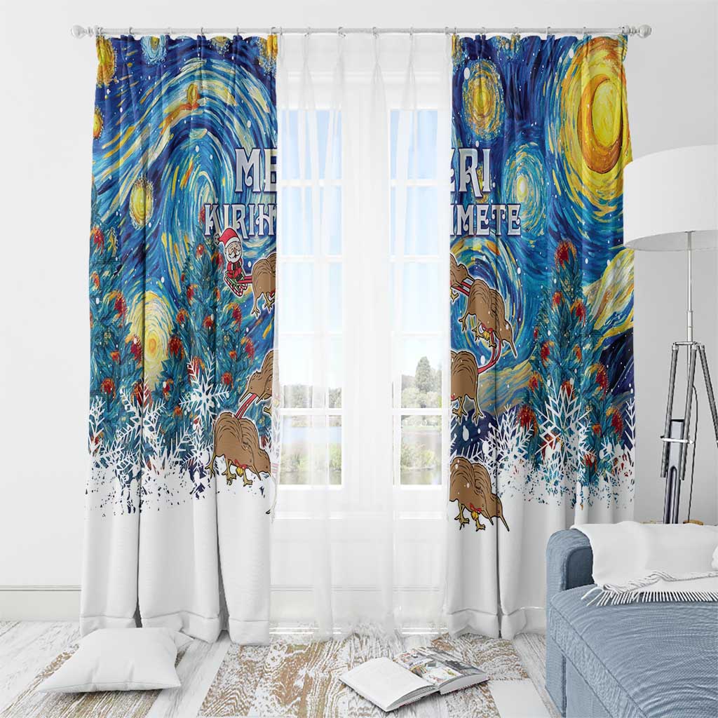 New Zealand Christmas Window Curtain Kiwis Santa Sleigh Starry Night Style LT05 - Polynesian Pride