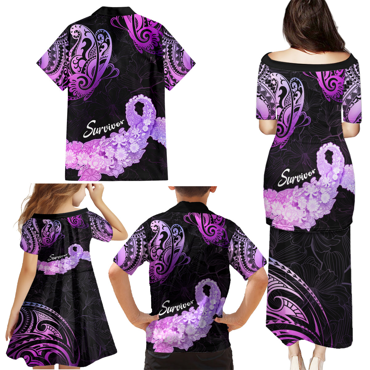 Pancreatic Cancer Awareness Family Matching Puletasi Dress and Hawaiian Shirt Keep Calm And Fight On Polynesian Pattern LT05 - Polynesian Pride