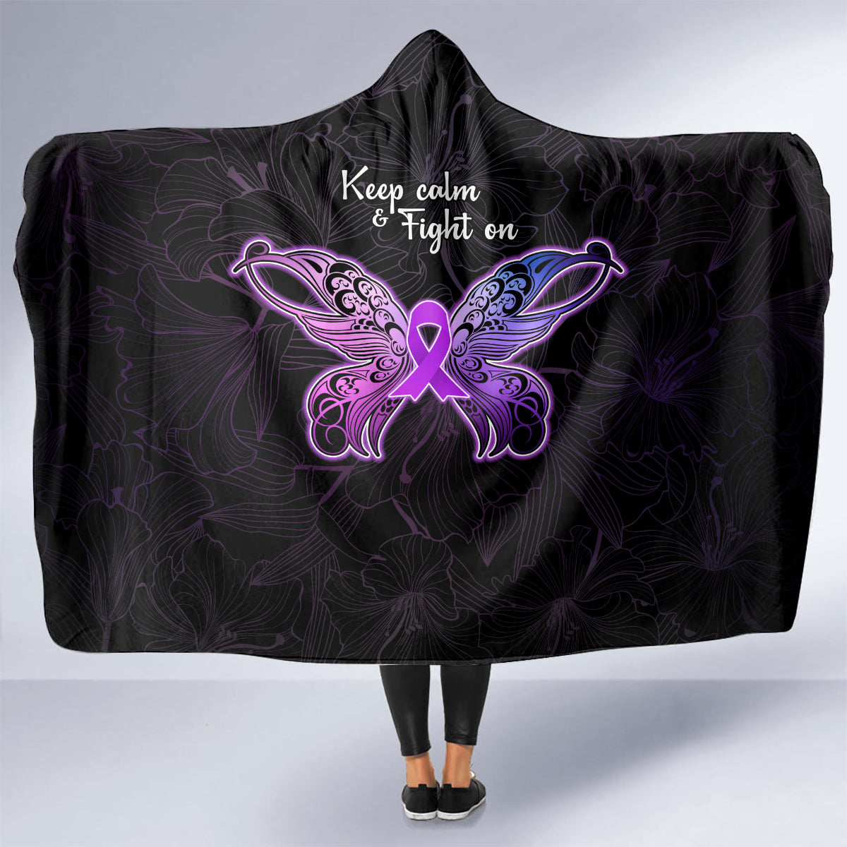 Pancreatic Cancer Awareness Hooded Blanket Keep Calm And Fight On Polynesian Pattern LT05 - Polynesian Pride