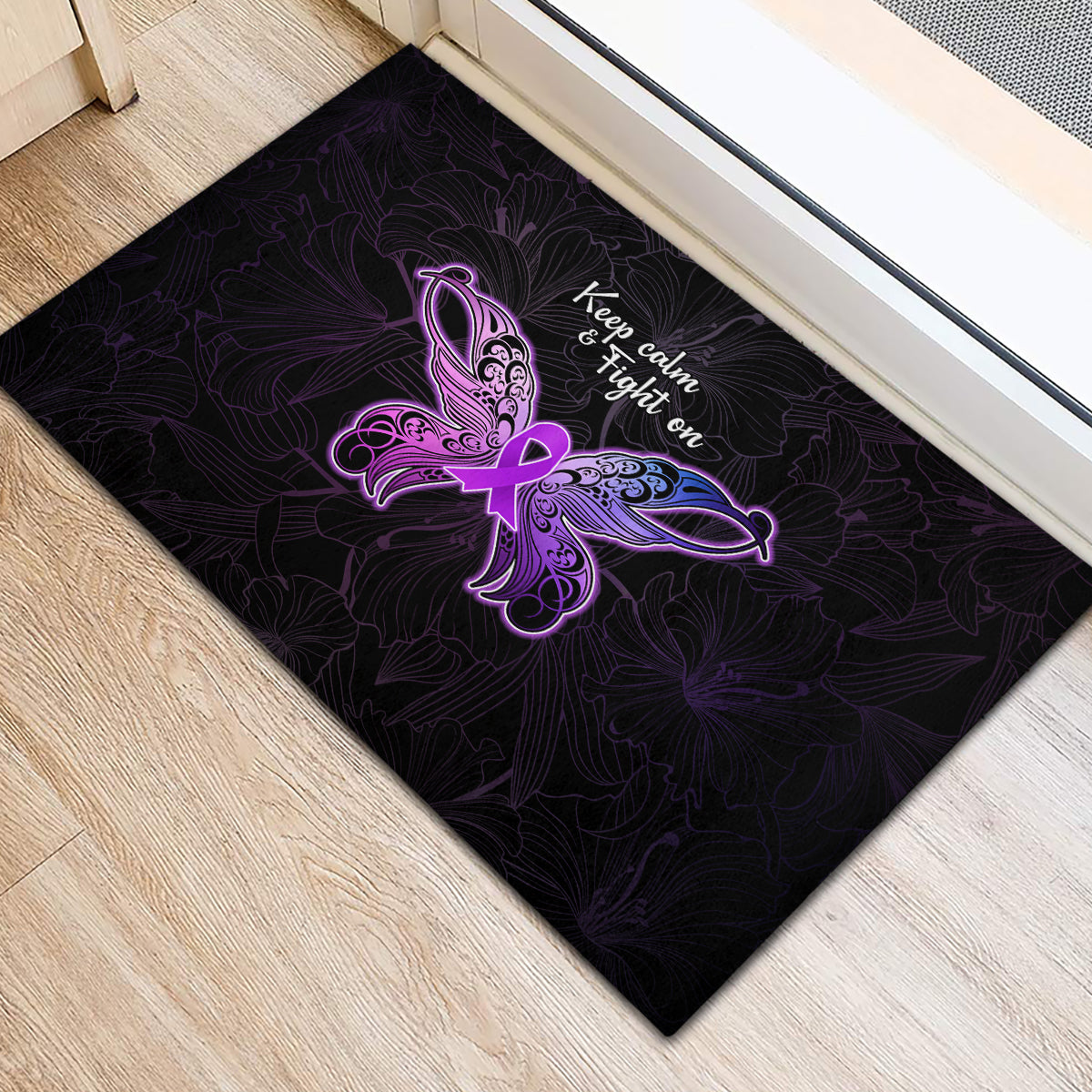 Pancreatic Cancer Awareness Rubber Doormat Keep Calm And Fight On Polynesian Pattern LT05 - Polynesian Pride