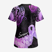 Pancreatic Cancer Awareness Scrub Top Keep Calm And Fight On Polynesian Pattern - Polynesian Pride