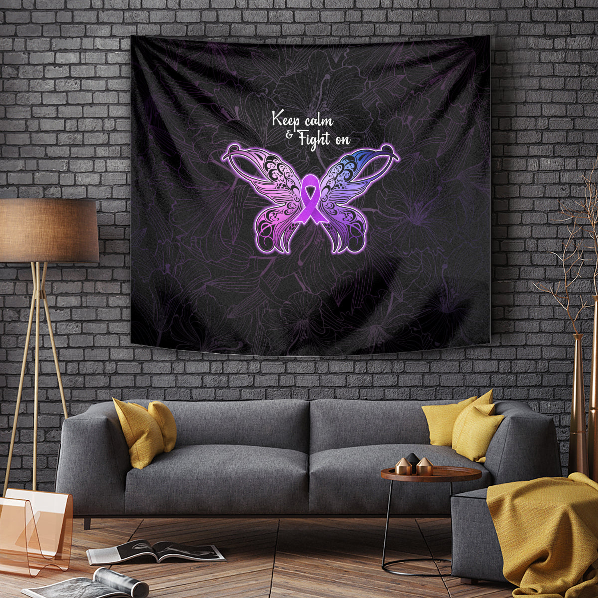 Pancreatic Cancer Awareness Tapestry Keep Calm And Fight On Polynesian Pattern LT05 Purple - Polynesian Pride