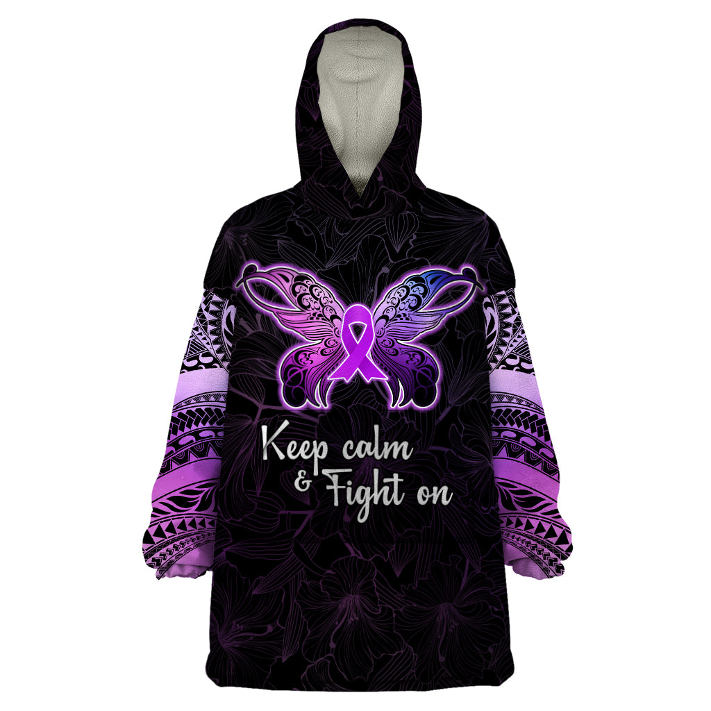 Pancreatic Cancer Awareness Wearable Blanket Hoodie Keep Calm And Fight On Polynesian Pattern LT05 One Size Purple - Polynesian Pride