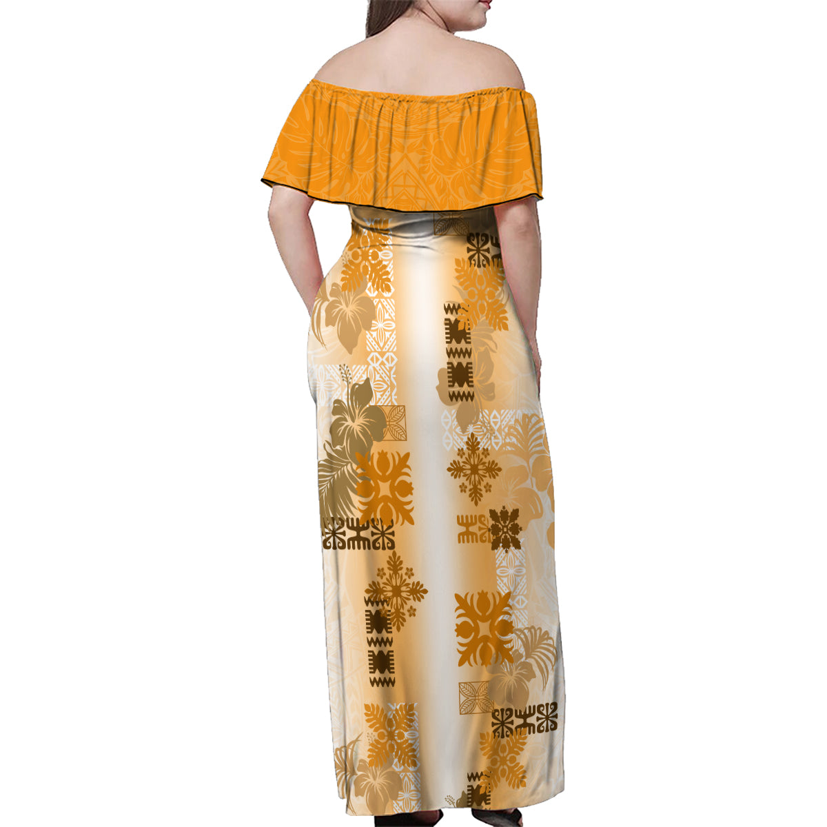 Hawaiian Quilt Family Matching Off Shoulder Maxi Dress and Hawaiian Shirt Vintage Pattern Brown LT05 - Polynesian Pride