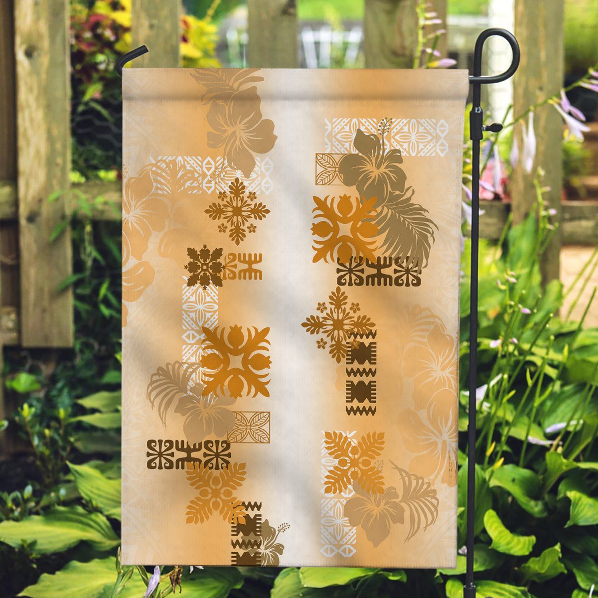 Hawaiian Quilt Garden Flag Vintage Pattern Brown LT05 Garden Flag Brown - Polynesian Pride