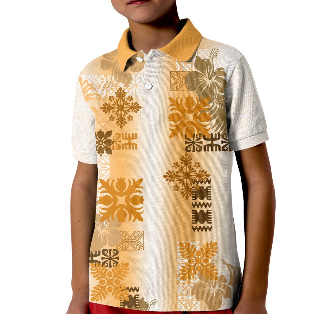 Hawaiian Quilt Kid Polo Shirt Vintage Pattern Brown LT05 Kid Brown - Polynesian Pride