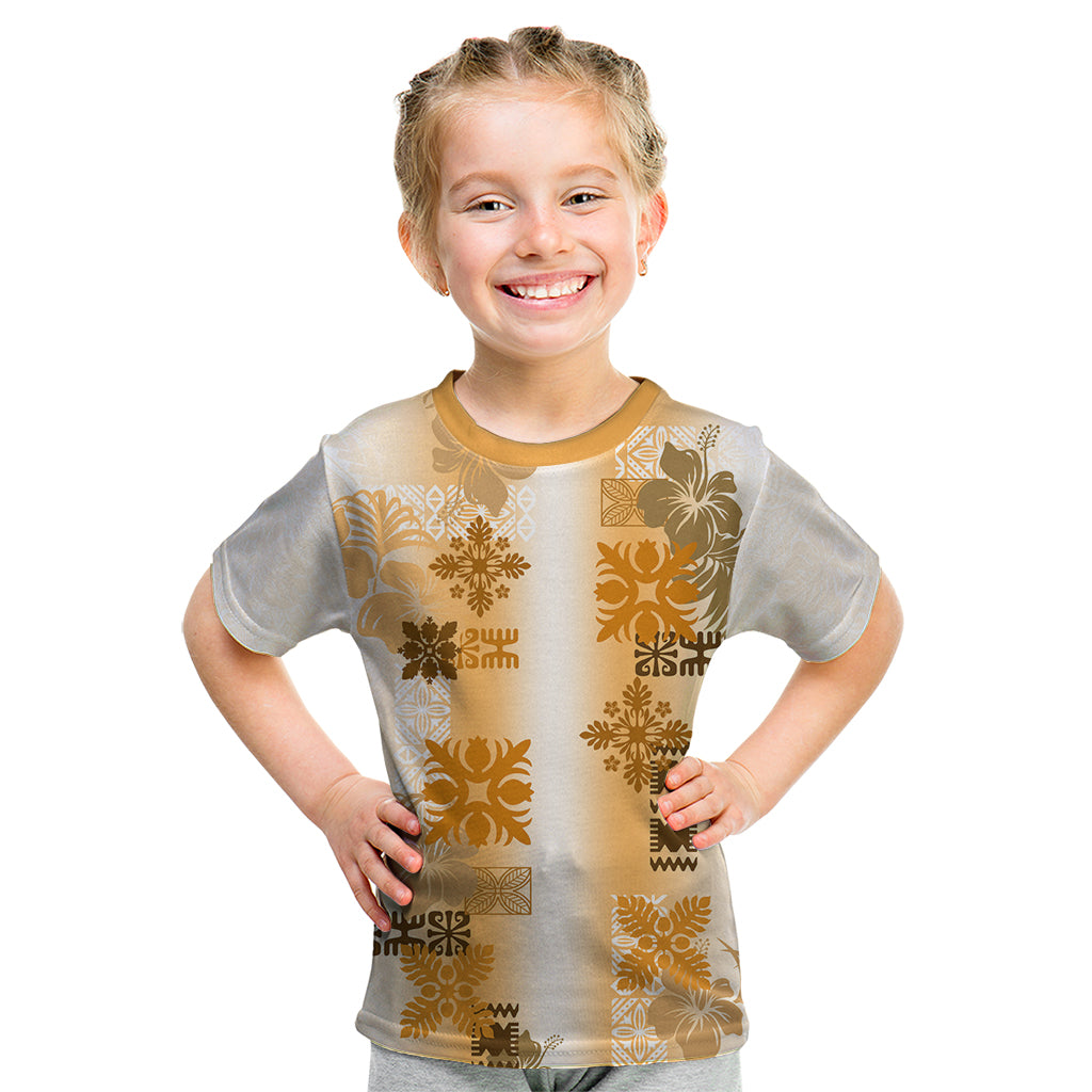 Hawaiian Quilt Kid T Shirt Vintage Pattern Brown LT05 Brown - Polynesian Pride