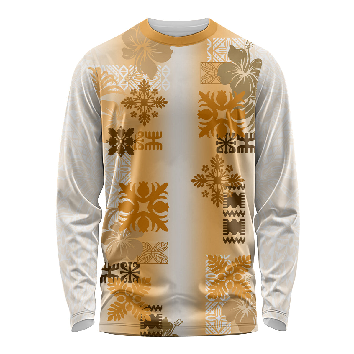 Hawaiian Quilt Long Sleeve Shirt Vintage Pattern Brown LT05 Unisex Brown - Polynesian Pride