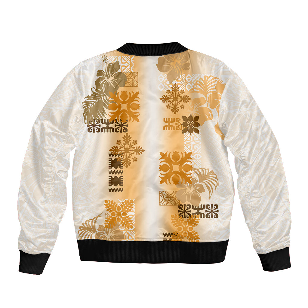 Hawaiian Quilt Sleeve Zip Bomber Jacket Vintage Pattern Brown LT05 - Polynesian Pride