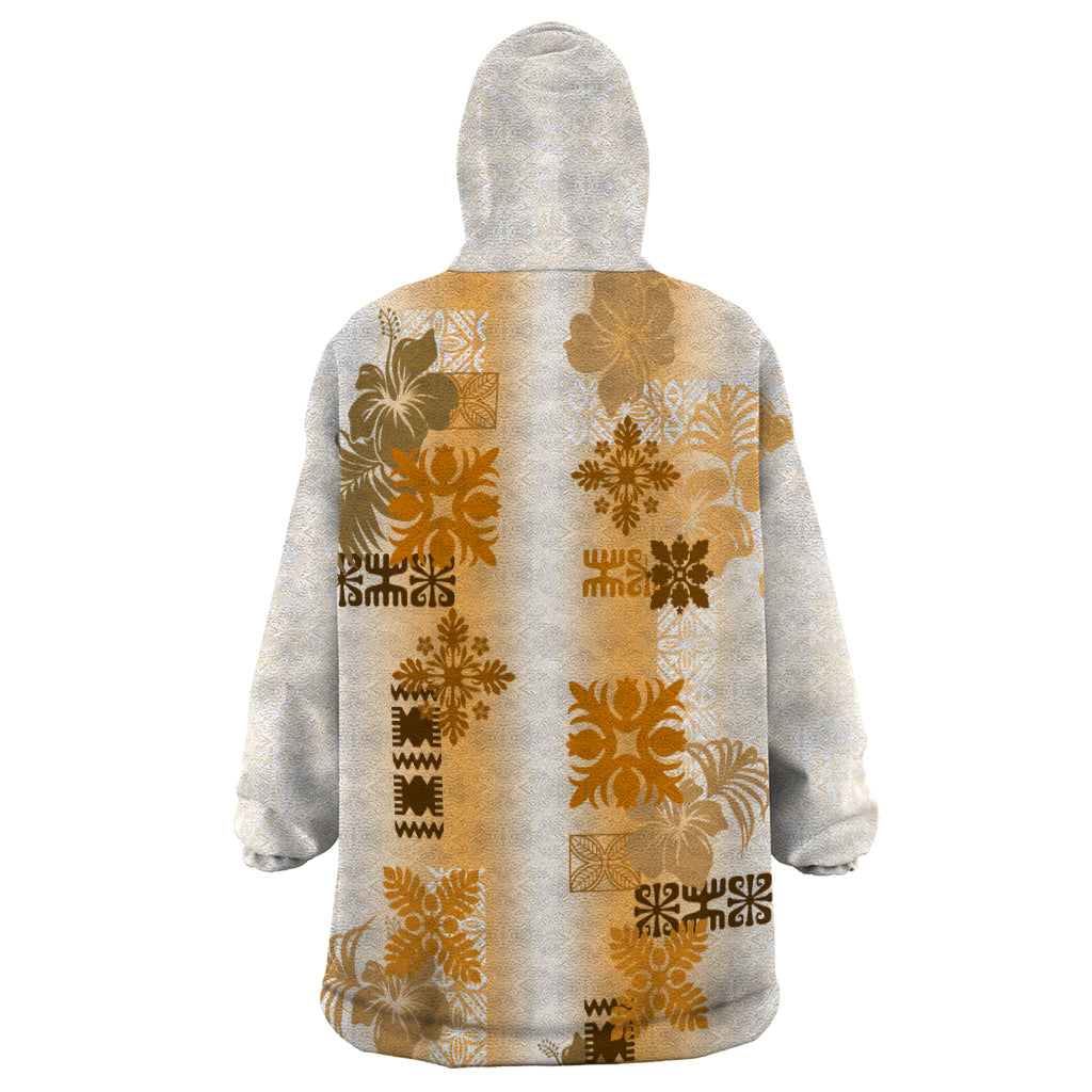 Hawaiian Quilt Wearable Blanket Hoodie Vintage Pattern Brown LT05 - Polynesian Pride