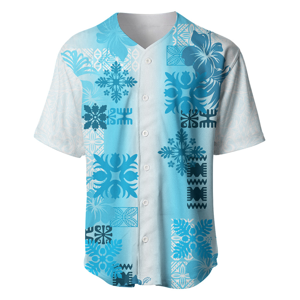 Hawaiian Quilt Baseball Jersey Vintage Pattern Blue LT05 Blue - Polynesian Pride