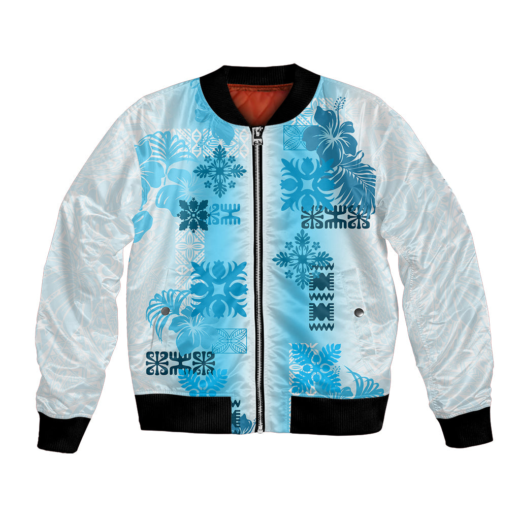 Hawaiian Quilt Bomber Jacket Vintage Pattern Blue LT05 Unisex Blue - Polynesian Pride