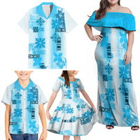 Hawaiian Quilt Family Matching Off Shoulder Maxi Dress and Hawaiian Shirt Vintage Pattern Blue LT05 - Polynesian Pride