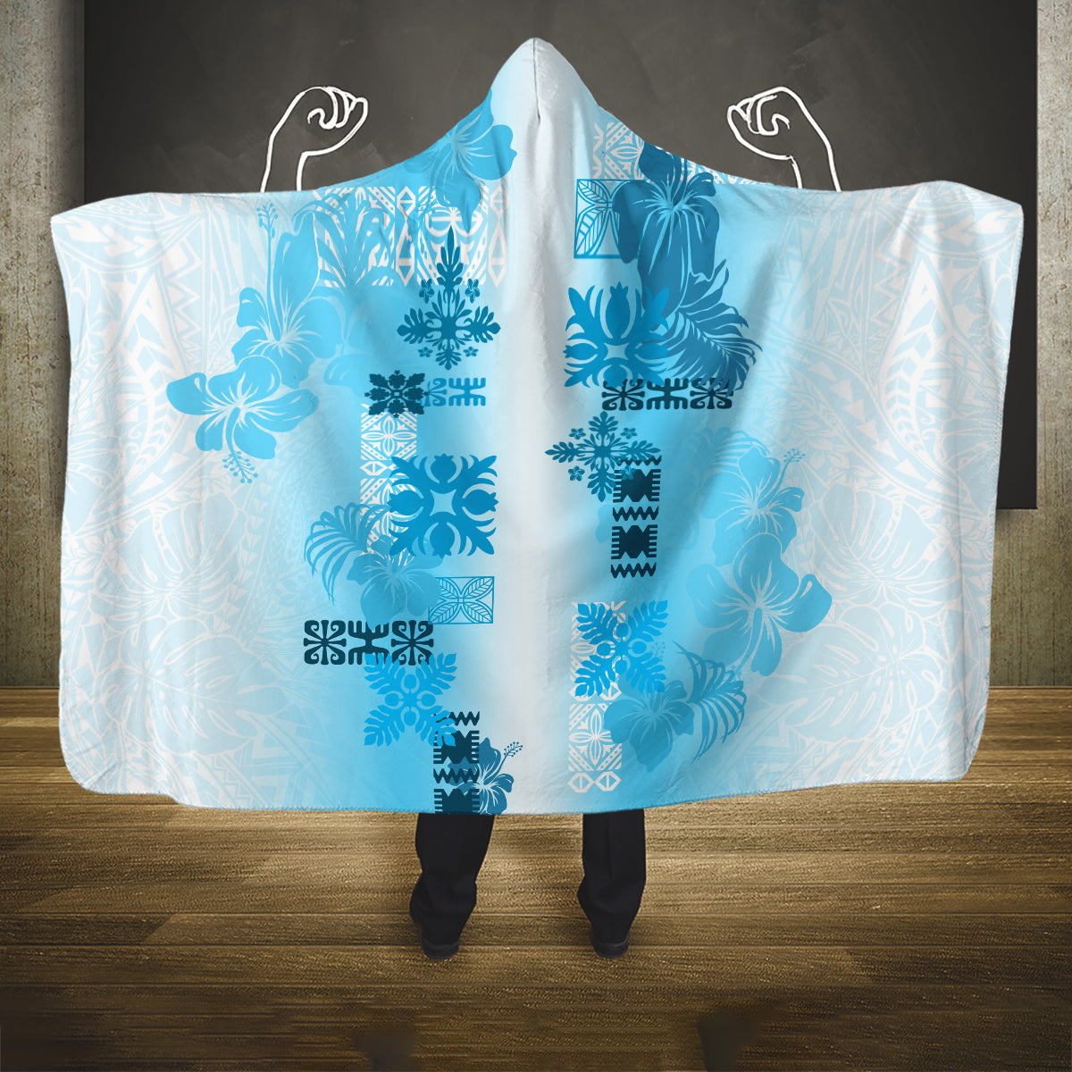 Hawaiian Quilt Hooded Blanket Vintage Pattern Blue LT05 One Size Blue - Polynesian Pride