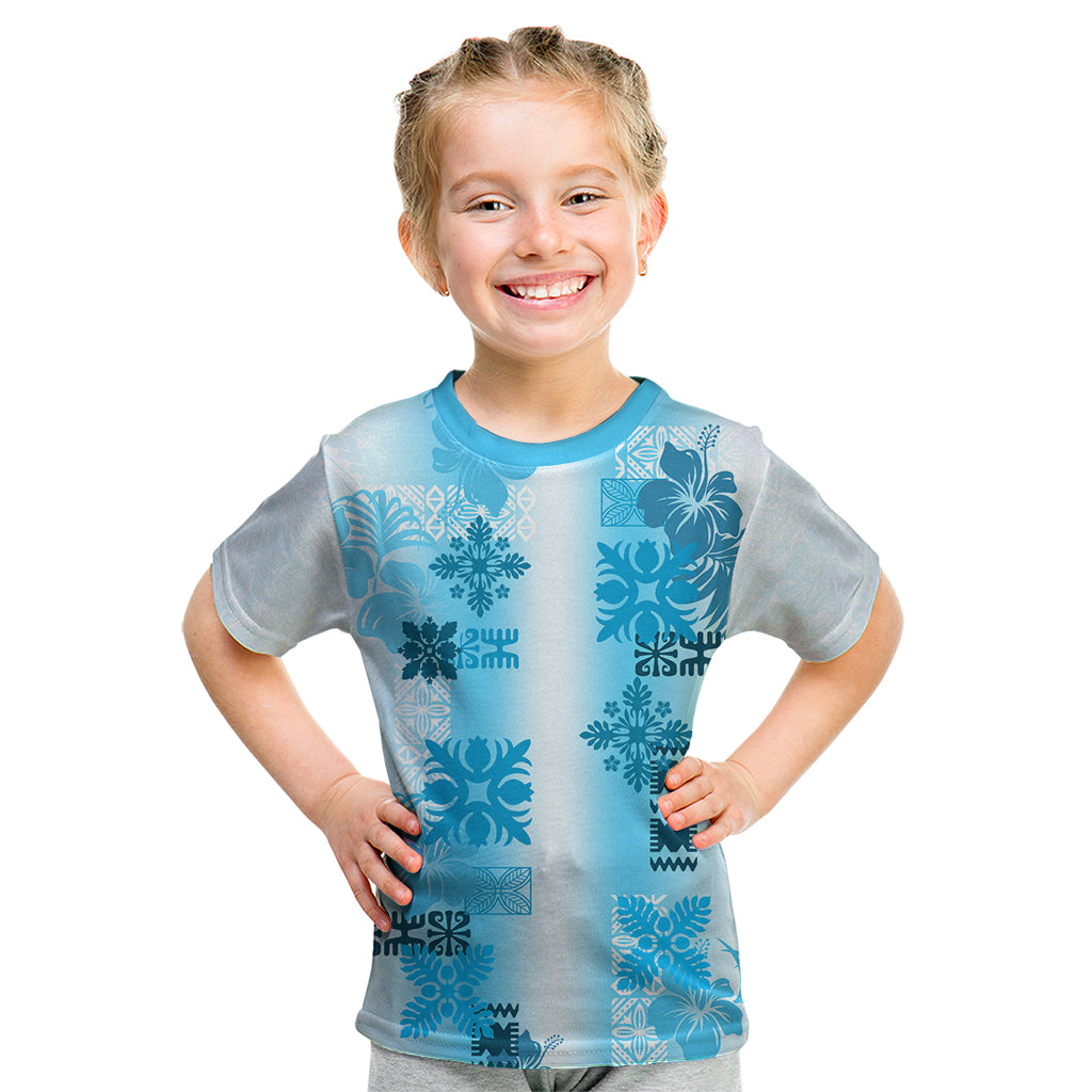 Hawaiian Quilt Kid T Shirt Vintage Pattern Blue LT05 Blue - Polynesian Pride