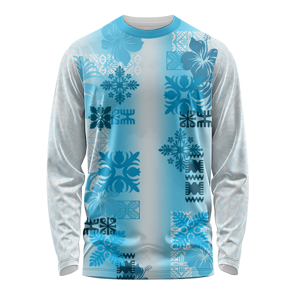 Hawaiian Quilt Long Sleeve Shirt Vintage Pattern Blue LT05 Unisex Blue - Polynesian Pride