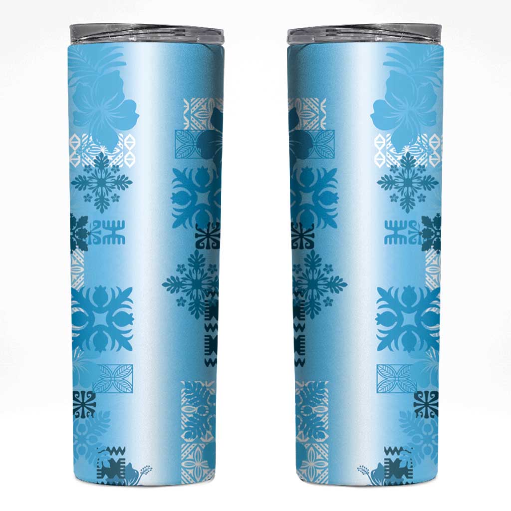 Hawaiian Quilt Skinny Tumbler Vintage Pattern Blue