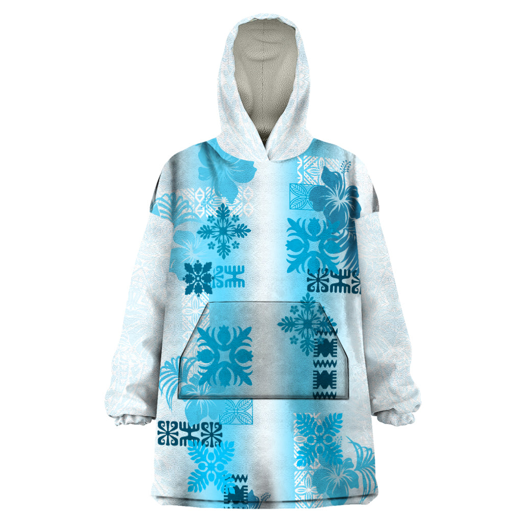 Hawaiian Quilt Wearable Blanket Hoodie Vintage Pattern Blue LT05 One Size Blue - Polynesian Pride