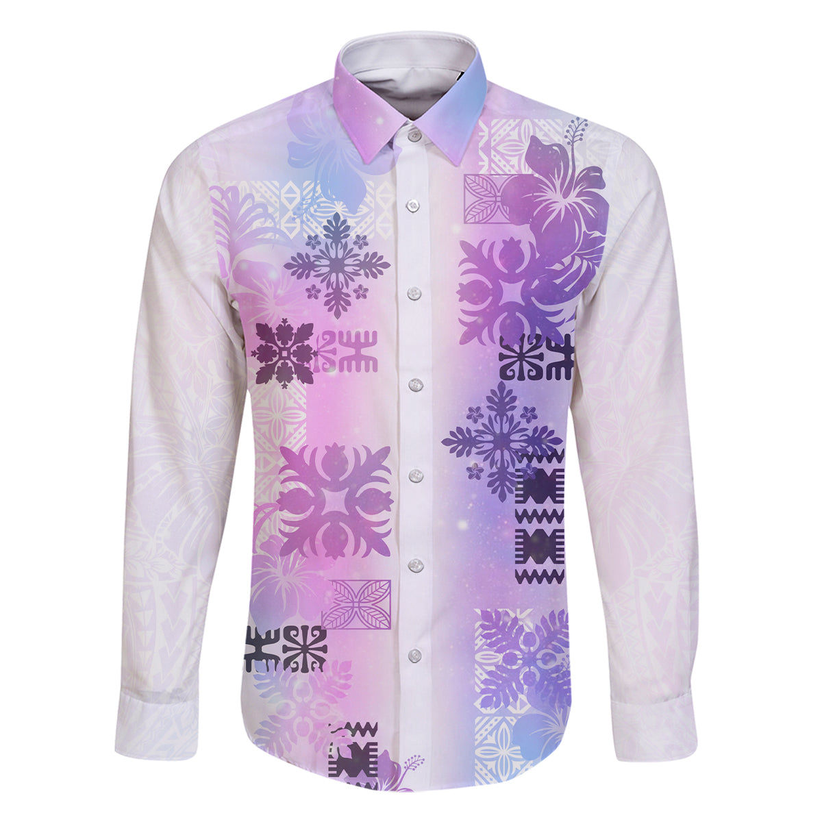 Hawaiian Quilt Family Matching Off Shoulder Maxi Dress and Hawaiian Shirt Vintage Pattern Galaxy LT05 Dad's Shirt - Long Sleeve Galaxy - Polynesian Pride