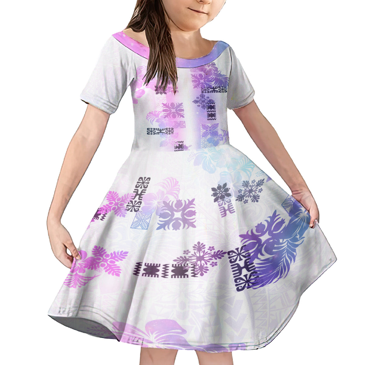 Hawaiian Quilt Kid Short Sleeve Dress Vintage Pattern Galaxy LT05 KID Galaxy - Polynesian Pride