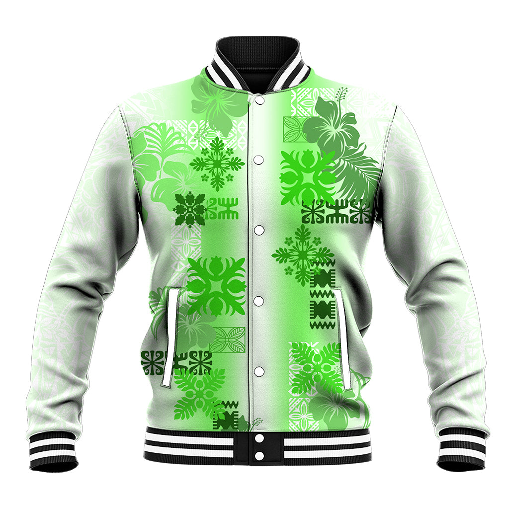 Hawaiian Quilt Baseball Jacket Vintage Pattern Green LT05 Unisex Green - Polynesian Pride