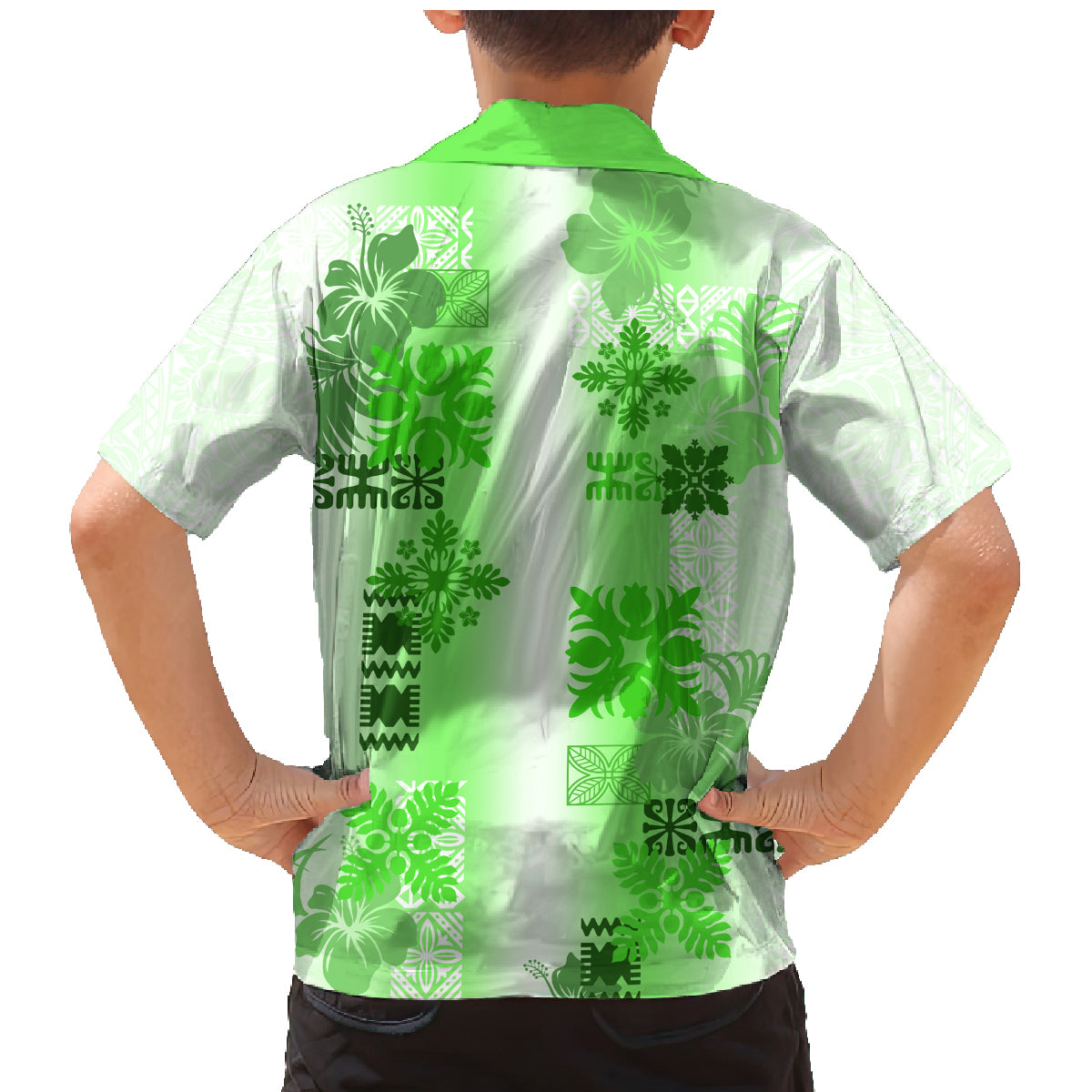 Hawaiian Quilt Family Matching Mermaid Dress and Hawaiian Shirt Vintage Pattern Green LT05 - Polynesian Pride