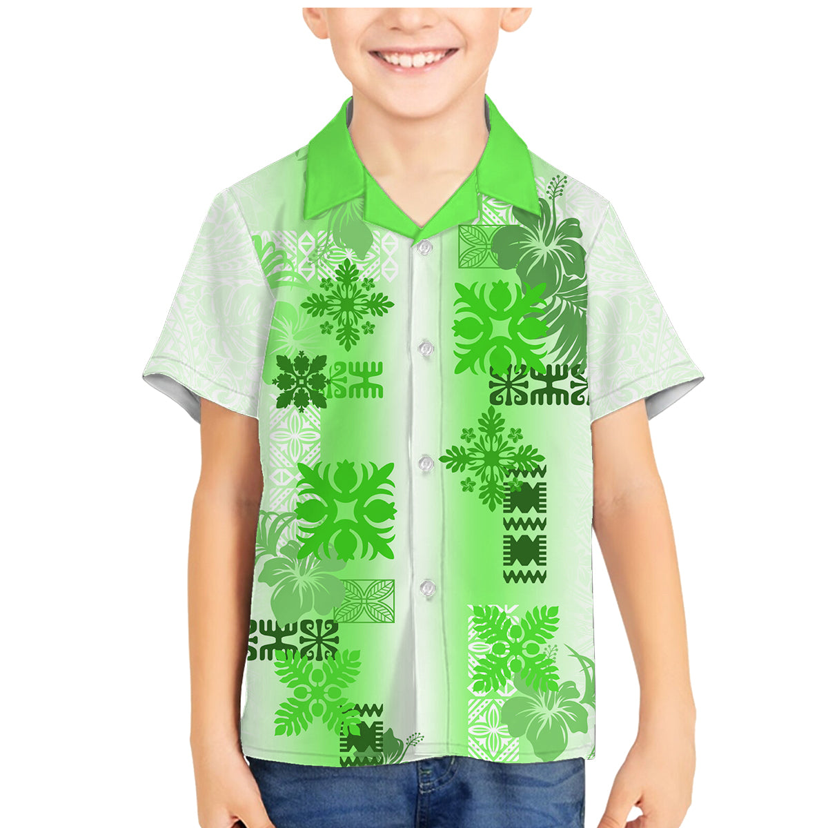 Hawaiian Quilt Family Matching Mermaid Dress and Hawaiian Shirt Vintage Pattern Green LT05 Son's Shirt Green - Polynesian Pride
