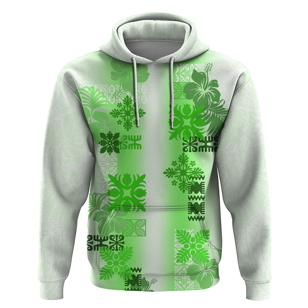 Hawaiian Quilt Hoodie Vintage Pattern Green LT05 Green - Polynesian Pride