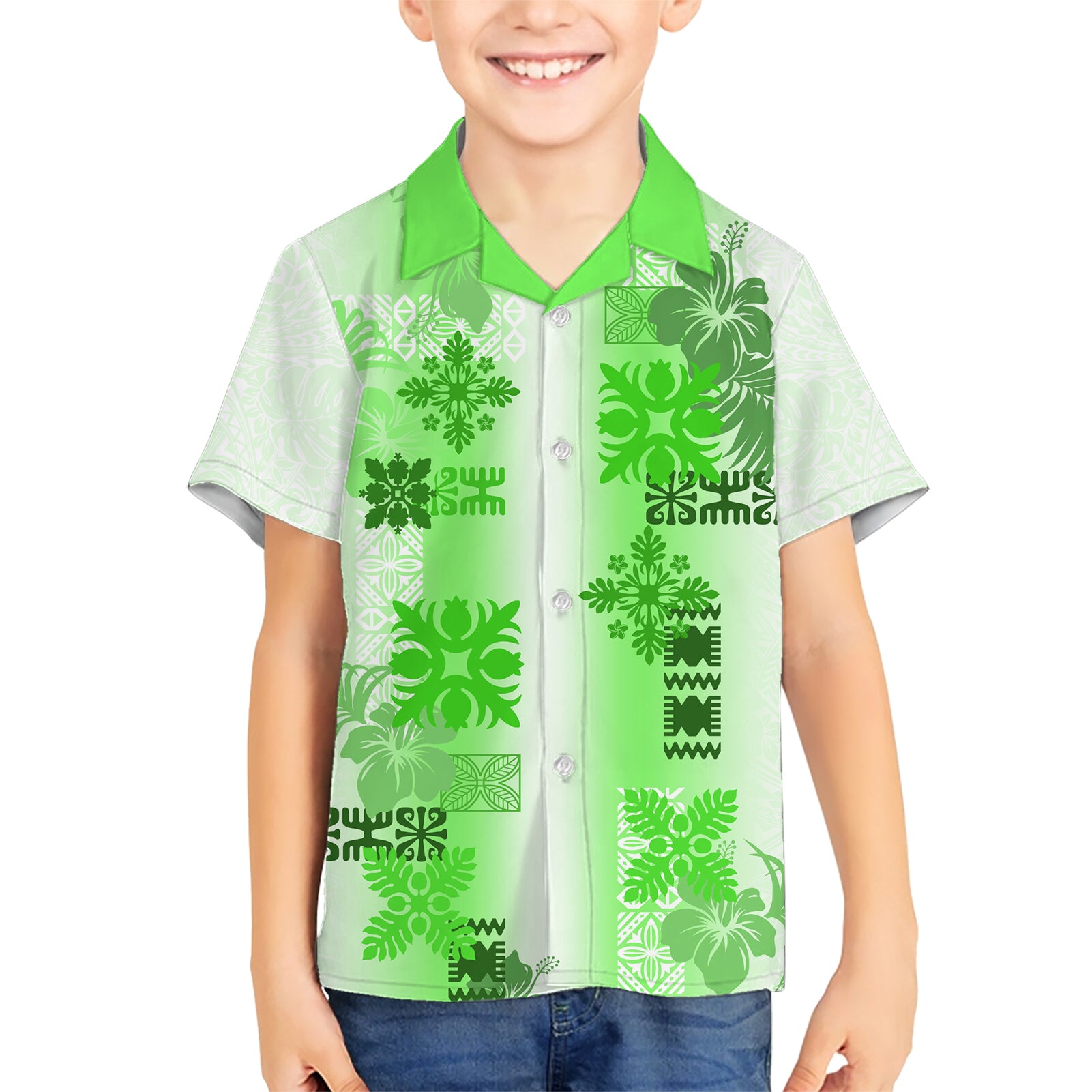 Hawaiian Quilt Kid Hawaiian Shirt Vintage Pattern Green LT05 Kid Green - Polynesian Pride