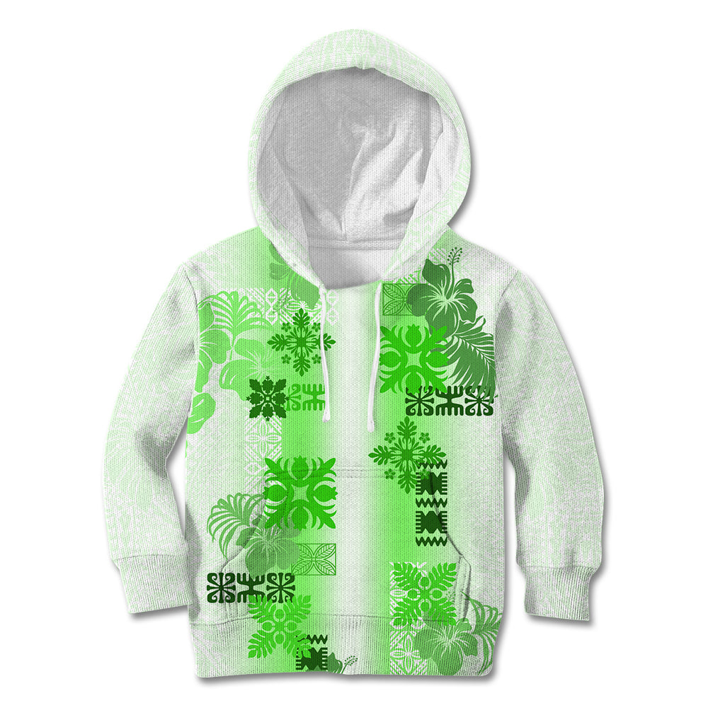 Hawaiian Quilt Kid Hoodie Vintage Pattern Green LT05 Green - Polynesian Pride