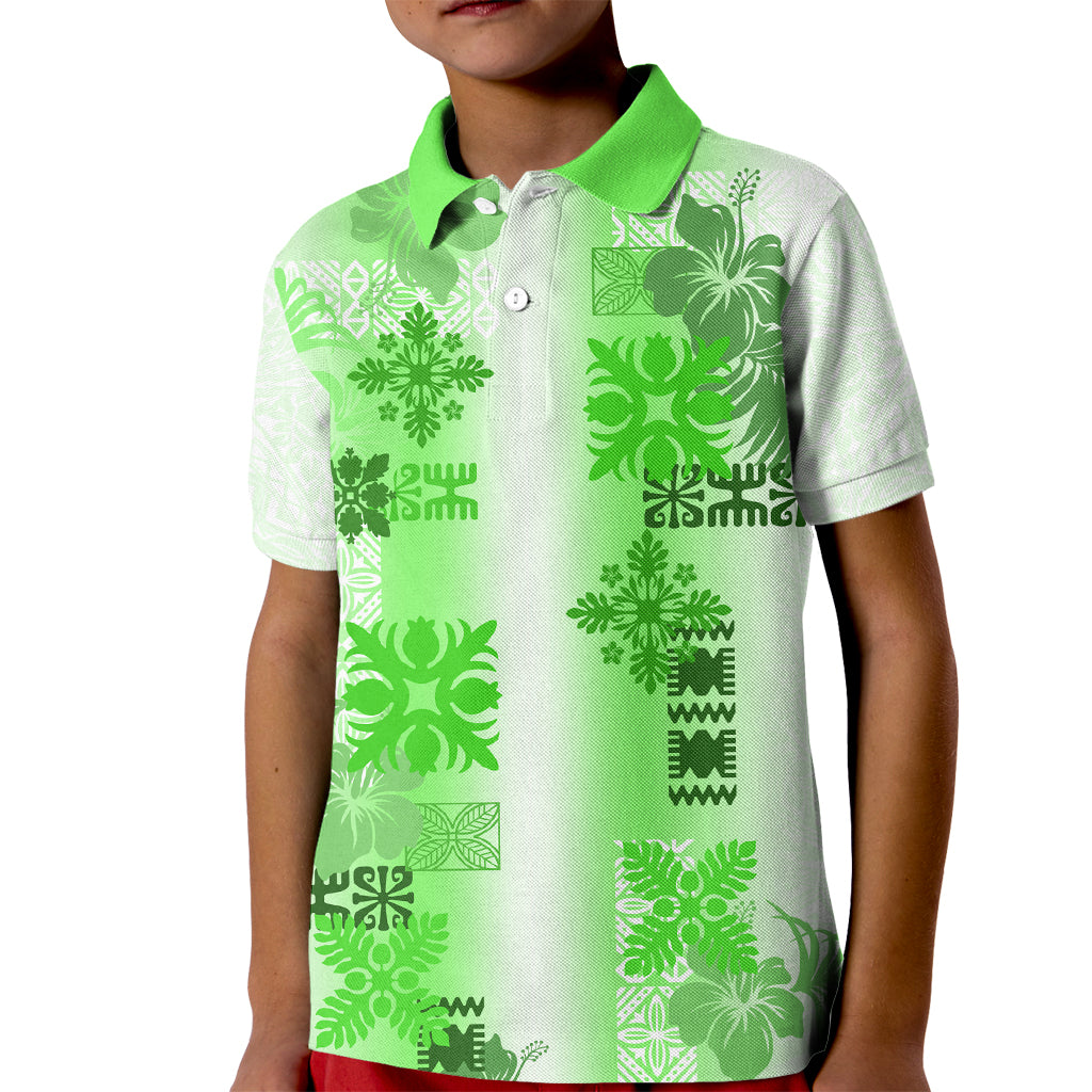 Hawaiian Quilt Kid Polo Shirt Vintage Pattern Green LT05 Kid Green - Polynesian Pride