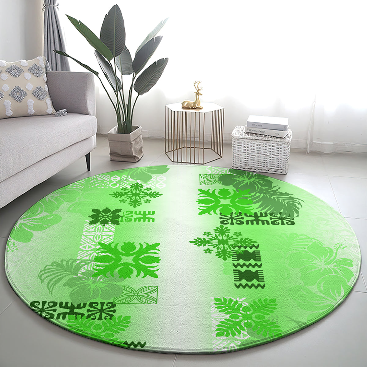 Hawaiian Quilt Round Carpet Vintage Pattern Green LT05 - Polynesian Pride