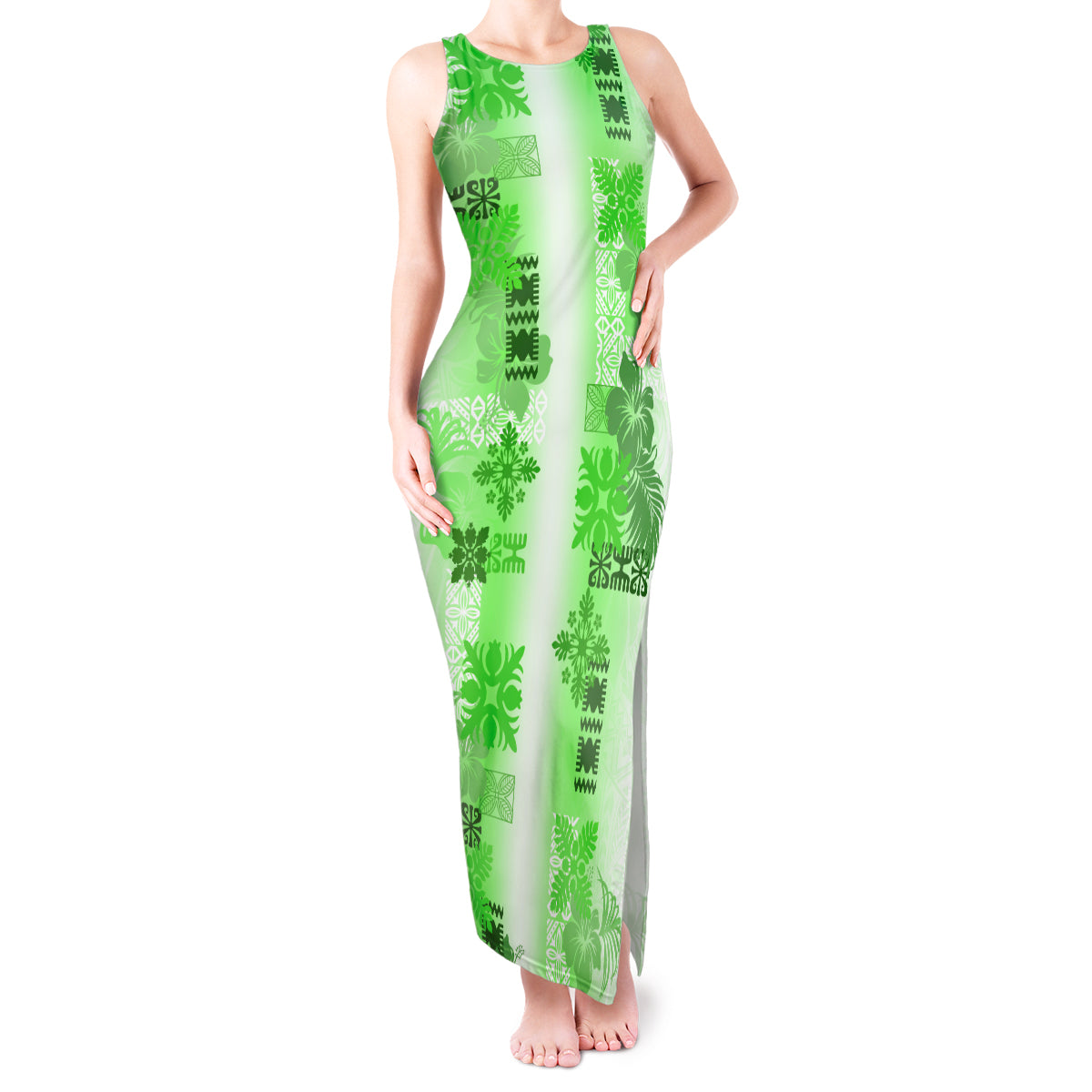 Hawaiian Quilt Tank Maxi Dress Vintage Pattern Green LT05 Women Green - Polynesian Pride