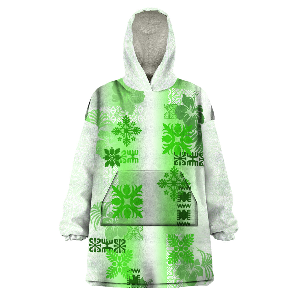 Hawaiian Quilt Wearable Blanket Hoodie Vintage Pattern Green LT05 One Size Green - Polynesian Pride