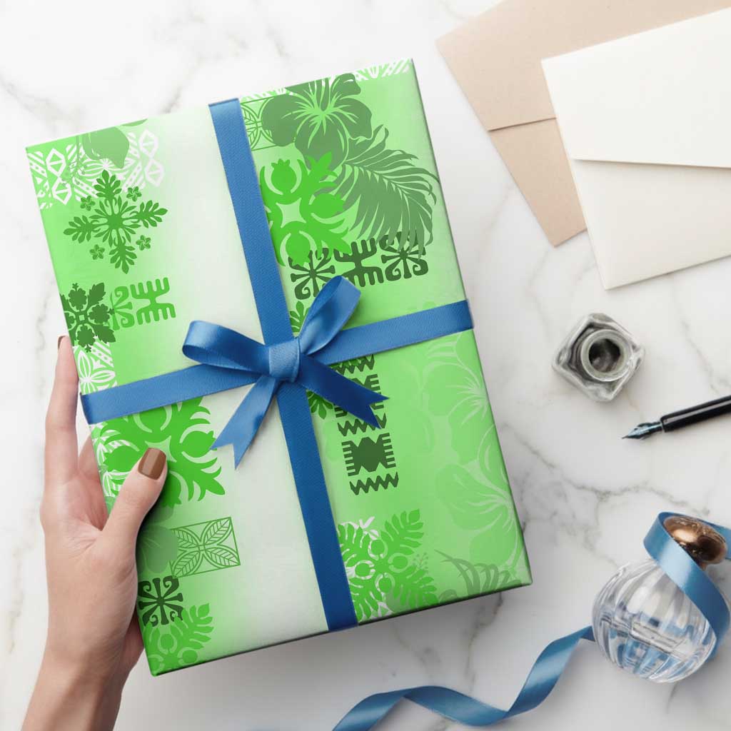 Hawaiian Quilt Wrapping Paper Vintage Pattern Green - Polynesian Pride