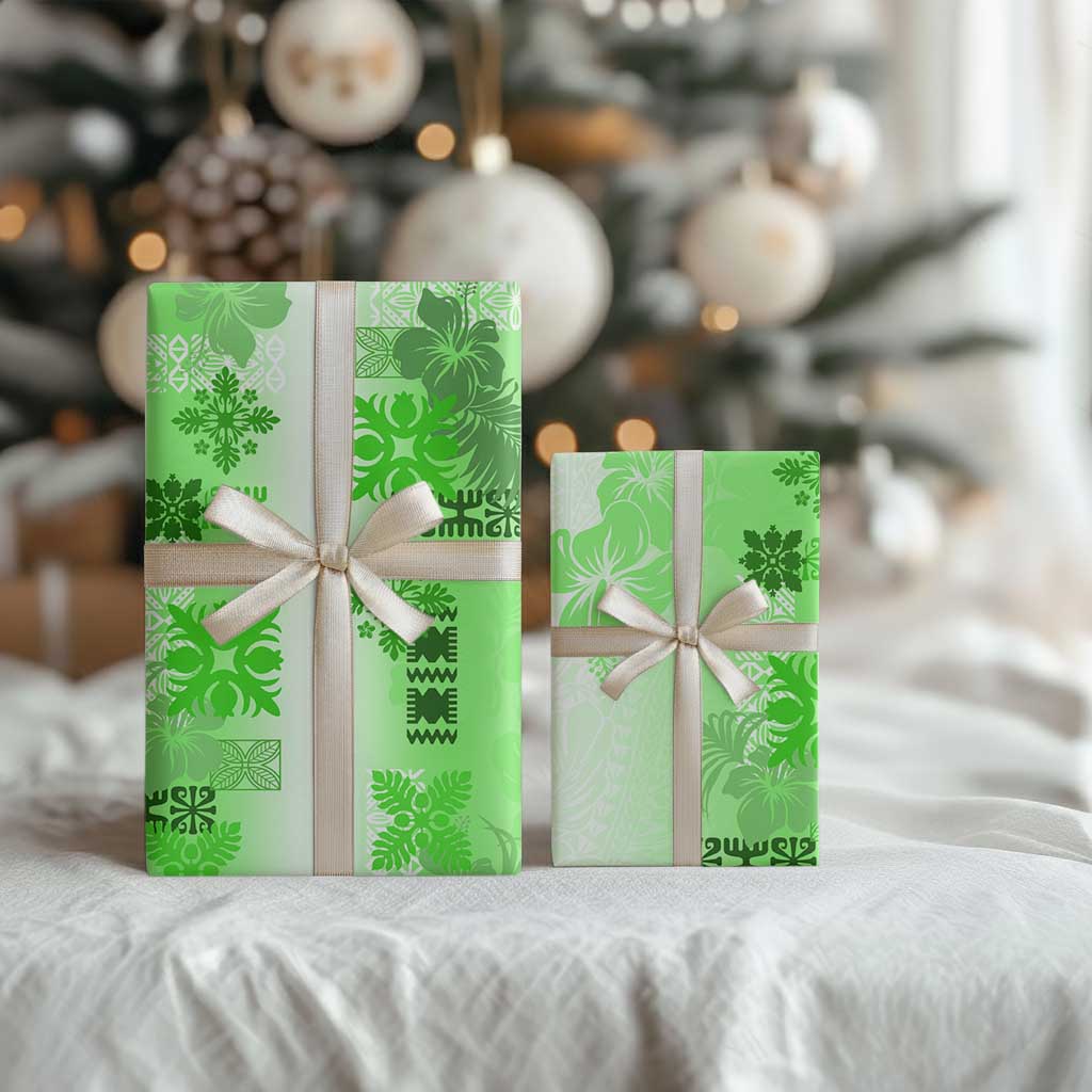 Hawaiian Quilt Wrapping Paper Vintage Pattern Green - Polynesian Pride