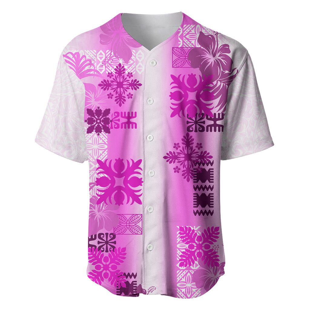 Hawaiian Quilt Baseball Jersey Vintage Pattern Pink LT05 Pink - Polynesian Pride