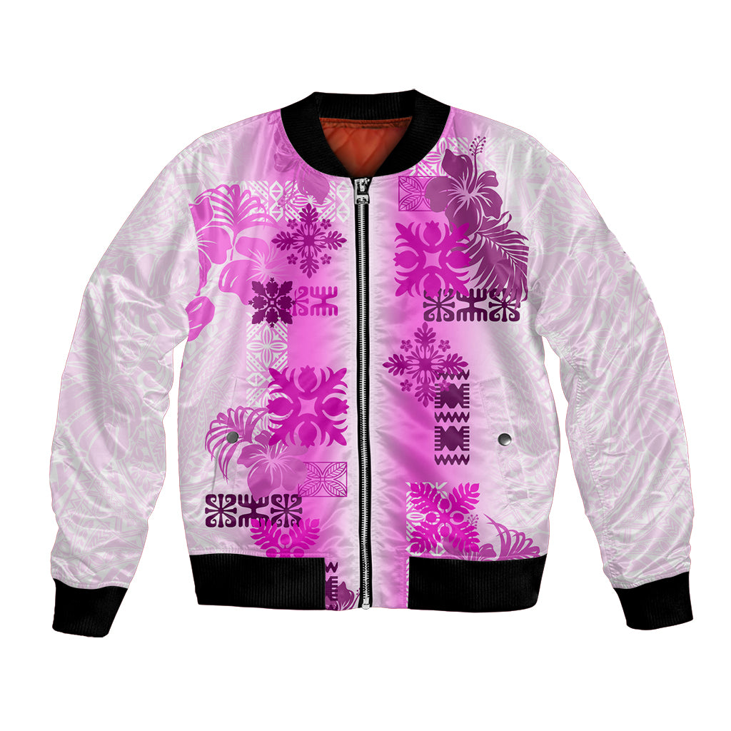 Hawaiian Quilt Bomber Jacket Vintage Pattern Pink LT05 Unisex Pink - Polynesian Pride