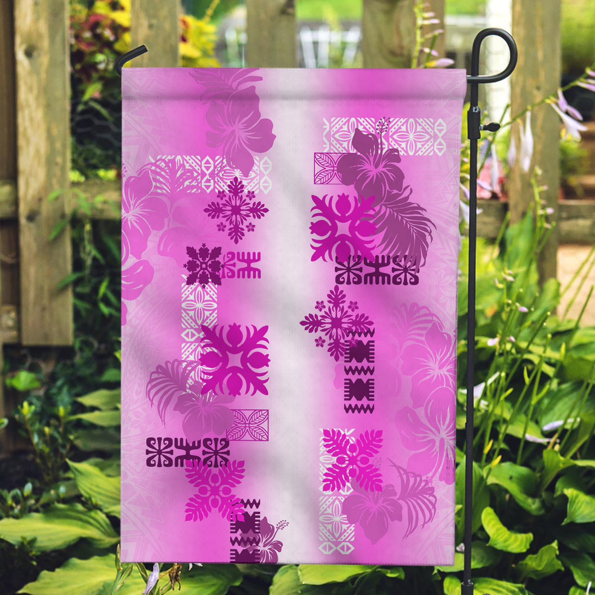 Hawaiian Quilt Garden Flag Vintage Pattern Pink LT05 Garden Flag Pink - Polynesian Pride