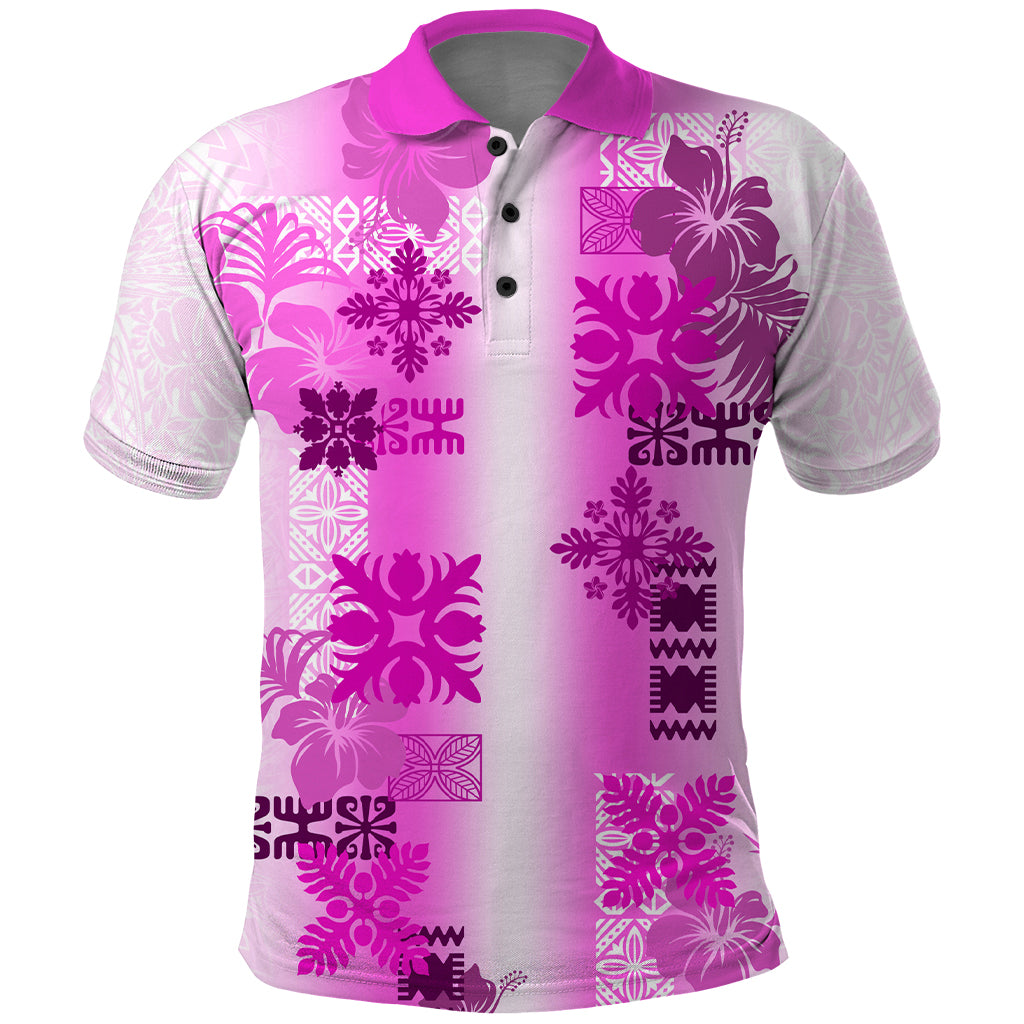 Hawaiian Quilt Polo Shirt Vintage Pattern Pink LT05 Pink - Polynesian Pride