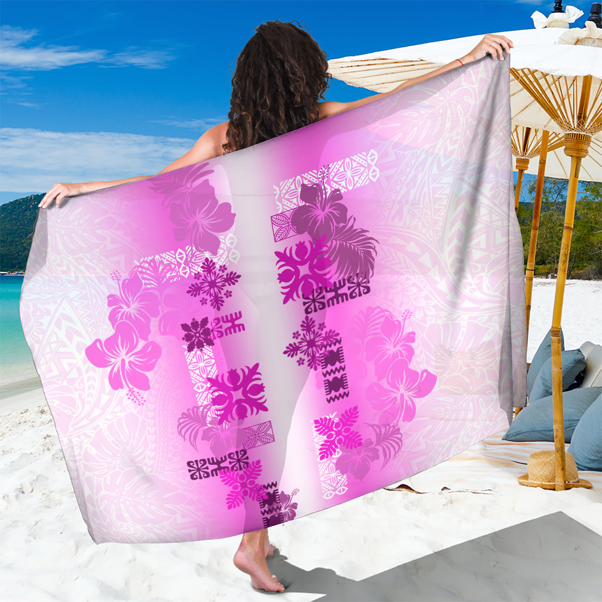 Hawaiian Quilt Sarong Vintage Pattern Pink LT05 One Size 44 x 66 inches Pink - Polynesian Pride