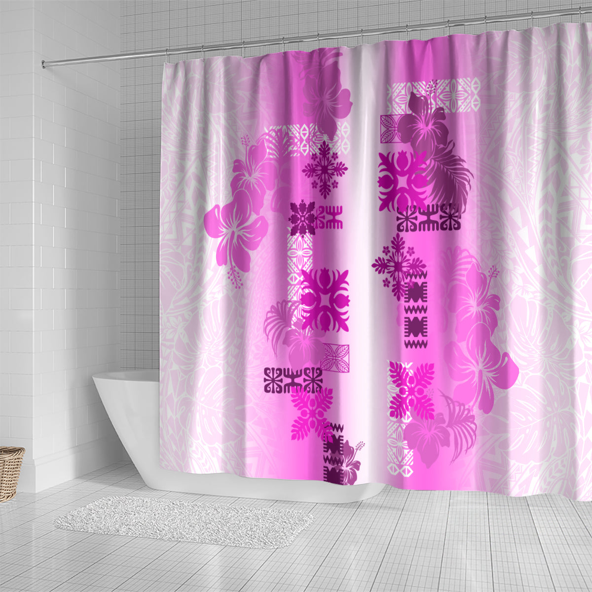 Hawaiian Quilt Shower Curtain Vintage Pattern Pink LT05 - Polynesian Pride