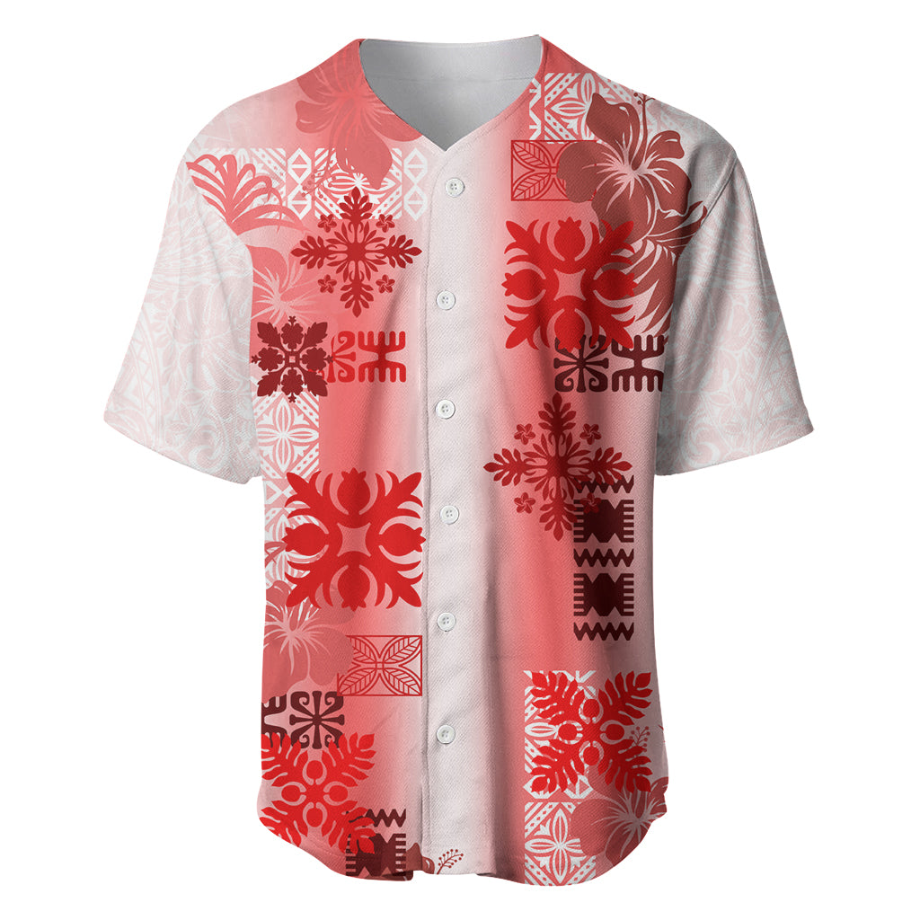 Hawaiian Quilt Baseball Jersey Vintage Pattern Red LT05 Red - Polynesian Pride