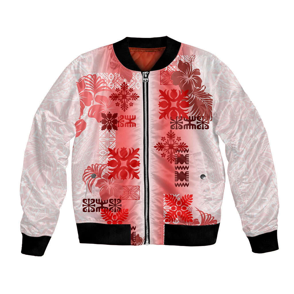 Hawaiian Quilt Bomber Jacket Vintage Pattern Red LT05 Unisex Red - Polynesian Pride