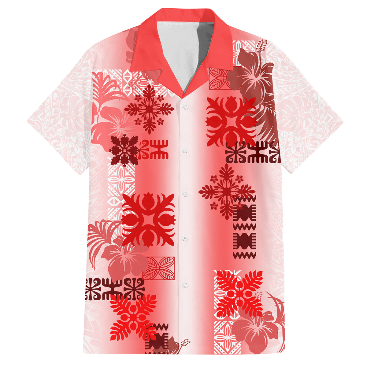 Hawaiian Quilt Family Matching Tank Maxi Dress and Hawaiian Shirt Vintage Pattern Red LT05 Dad's Shirt - Short Sleeve Red - Polynesian Pride
