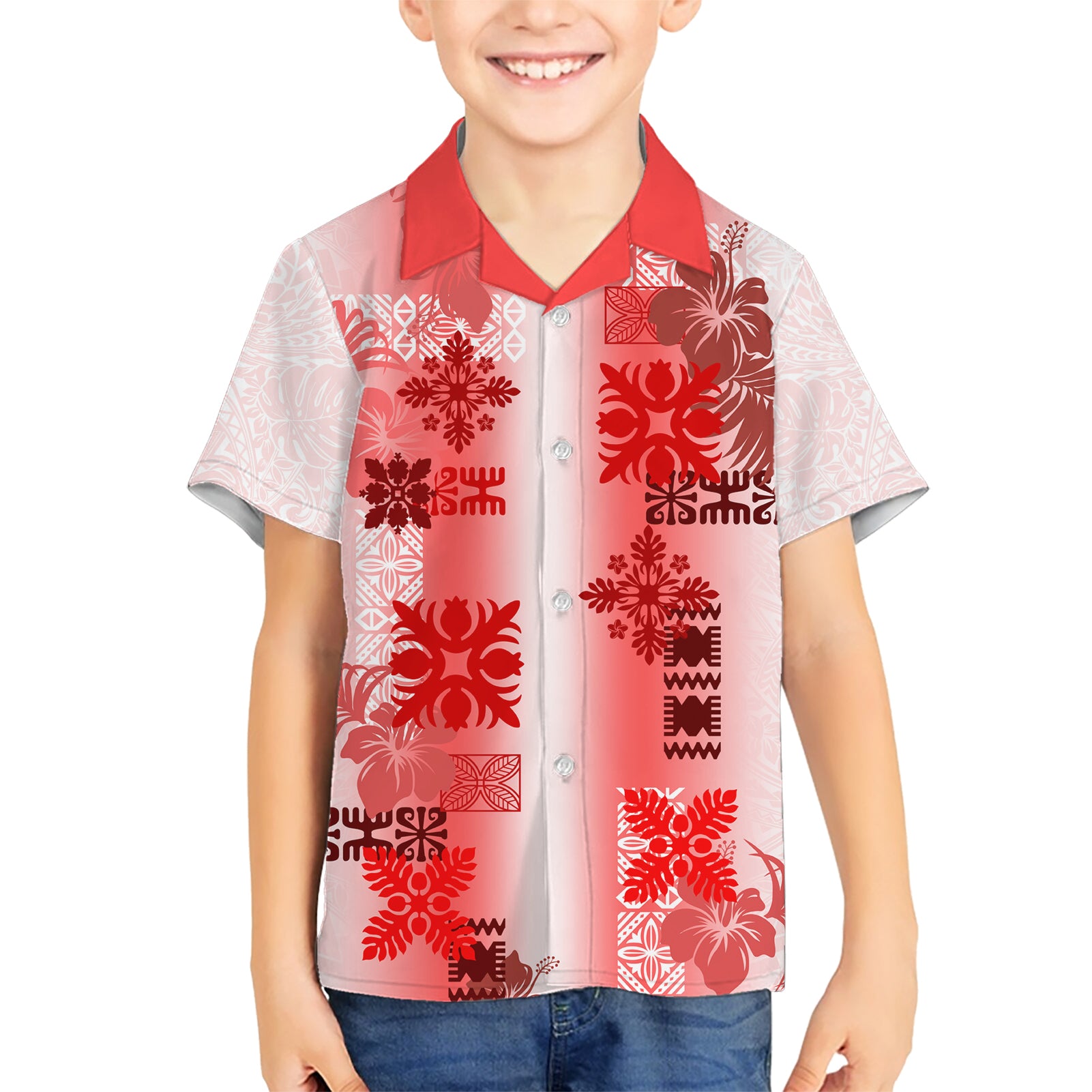 Hawaiian Quilt Kid Hawaiian Shirt Vintage Pattern Red LT05 Kid Red - Polynesian Pride