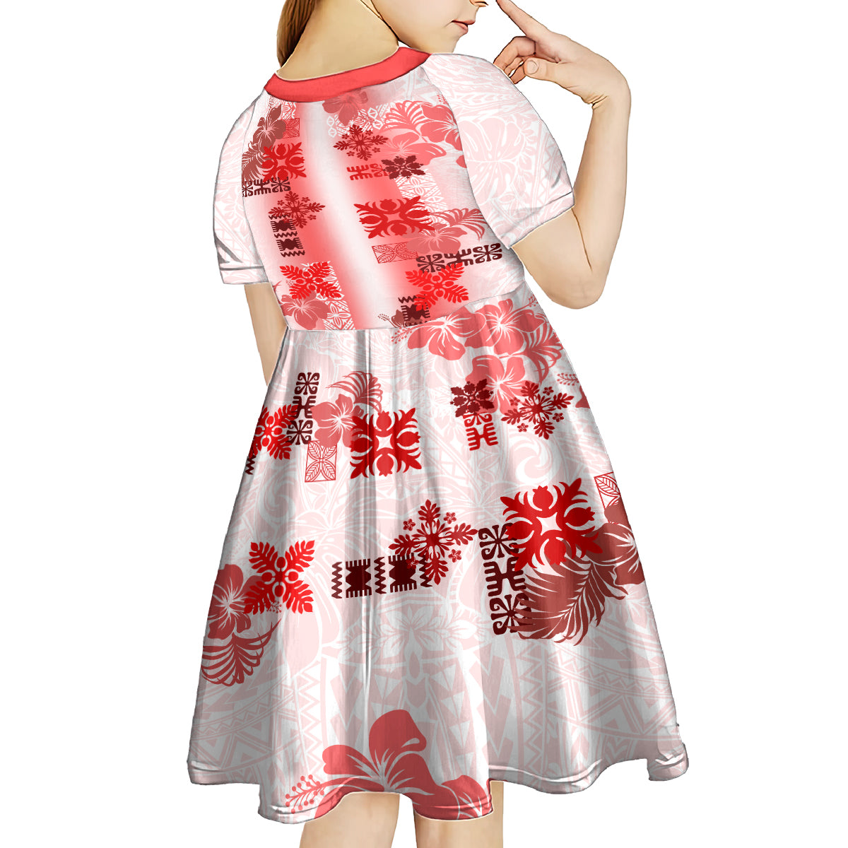 Hawaiian Quilt Kid Short Sleeve Dress Vintage Pattern Red LT05 - Polynesian Pride
